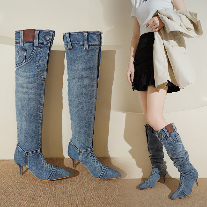 American-Style Wasteland Boots for Women 2026 Retro Hot Girl Cowboy Boots with Thin Heels, Pointed Toes, and Wide Long Boots American-Style Wasteland Boots for Women 2026 Retro Hot Girl Cowboy Boots with Thin Heels, Pointed Toes, and Wide Long Boots