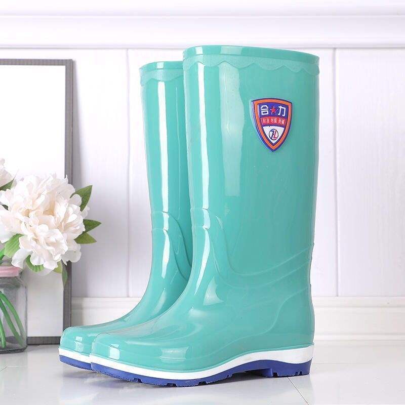 Botas de lluvia de gelatina de tubo alto, botas de lluvia de caramelo de tubo largo antideslizantes para mujer, zapatos de goma de agua, botas de agua de cuatro estaciones para mujer, zapatos de agua para adultos para mujer