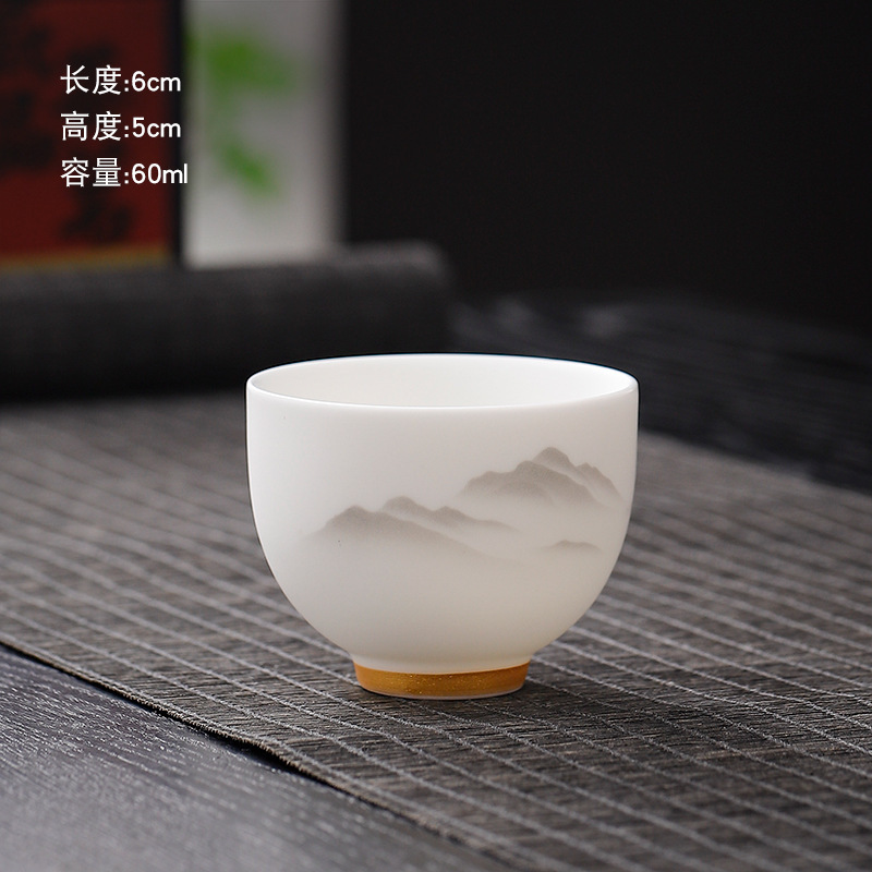 つや消しクリーム白羊脂玉カンフー茶器単品ホバー三才蓋碗遠山小茶杯家庭用ティーポット|undefined