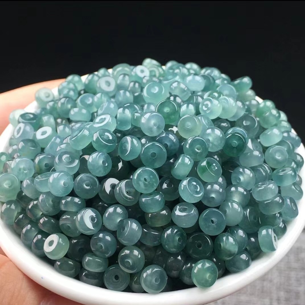 天然翡翠a货蓝水算盘珠玉石散珠冰种玉珠隔珠手链项链DIY手工配件