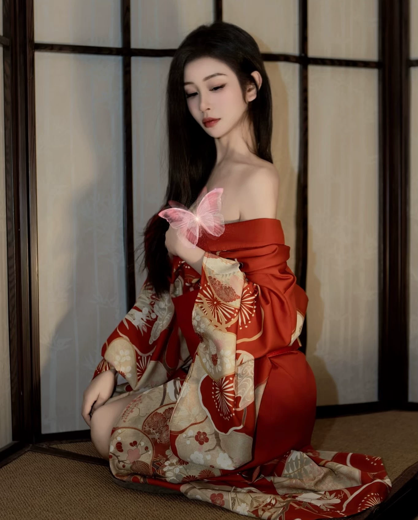 Кимоно (God Girl) традиционный японский стиль для фотосессии, один размер, варианты банта или веера для талии
