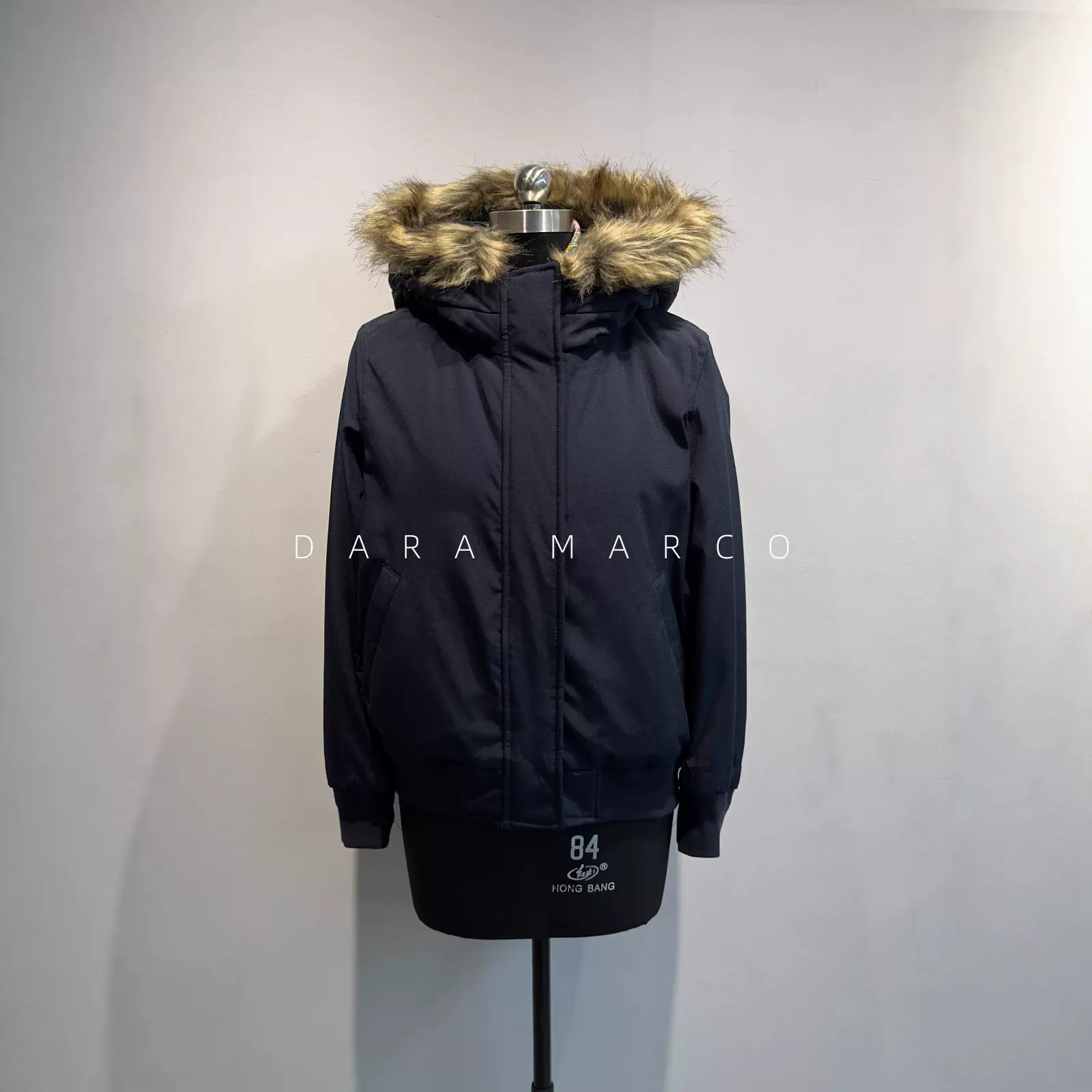 复古风潮~大毛领连帽飞行员夹克宽松棉服藏青色短款外套女25秋冬