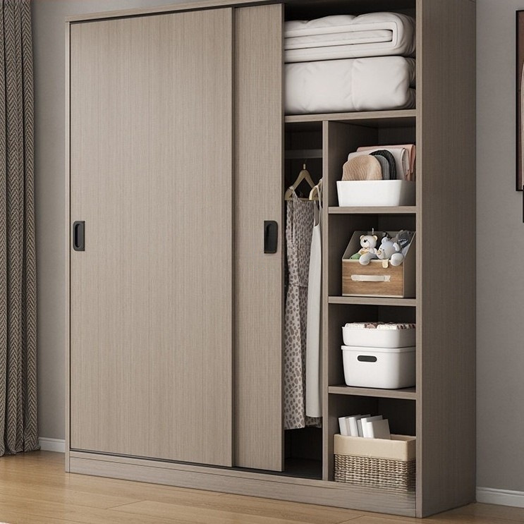 Sliding Door Simple Wardrobe Home Bedroom Wooden Economical Rental Room Small Apartment Storage Storage Hanging Wardrobe