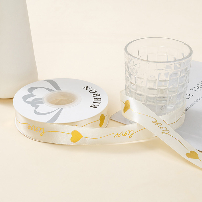 Estampado de oro amor cinta cinta de seda regalo embalaje regalo colorido pastel decoración cinta accesorios cinta de arco