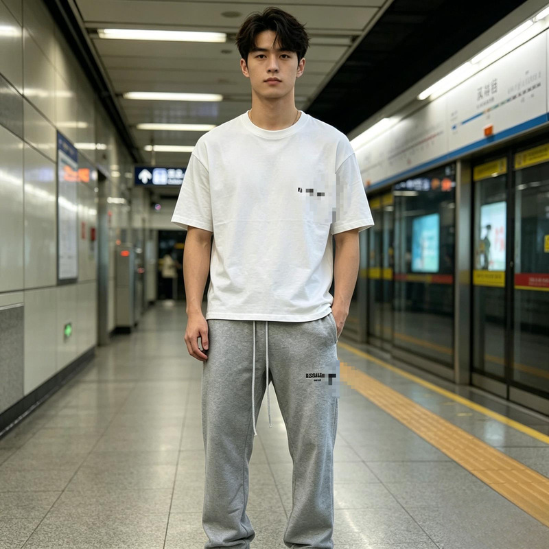 2022Ss Fog Essentials Men's Casual Straight-Leg Pants Fleece-Lined Long Pants Black Cotton