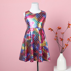 Summer Tank Mermaid Scale Fabric Party Dress for Girls SH1726