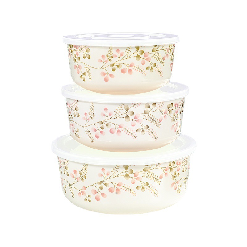 Wuhe cuenco de mantenimiento fresco de tres piezas cuenco de fideos instantáneos vajilla de melamina Flor de melocotón con fiambrera imitación de porcelana redonda Cuenco de sopa universal con tapa