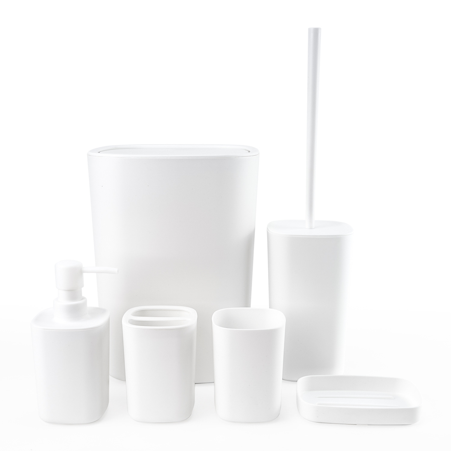 Suministros de baño de plástico cuadrado Juego de seis piezas de enjuague bucal, estante para cepillado, caja de jabón, almacenamiento de baño, juego de baño, cepillo de baño