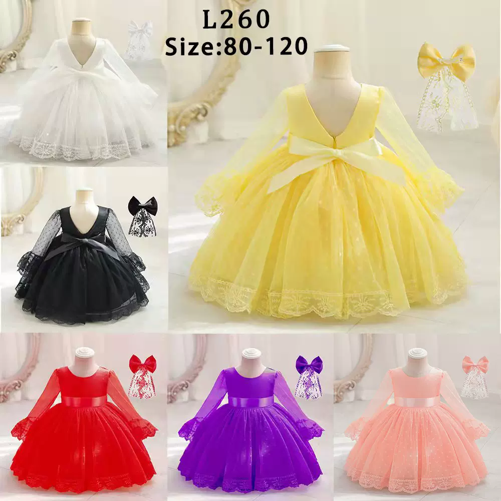 外贸新品欧美中东中袖网纱连衣裙宝宝生日带发夹女童婚纱礼服裙