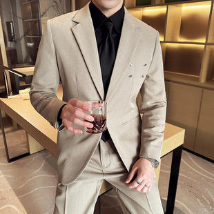 Spring Men's Casual Suit Gentleman Metal Decoration Design Suit Korean Style Slim Suit Two-Piece Suit