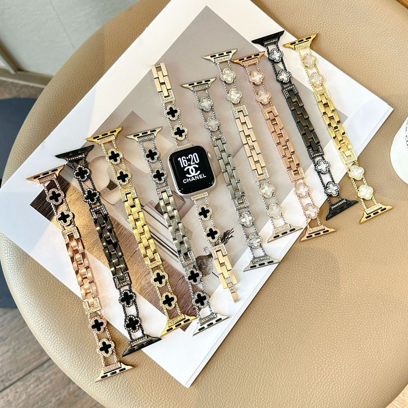四つ葉のクローバーの薄い金属ブレスレットは、Apple iwatch678910 世代 SE ウォッチ Applewatch ストラップに適しています。|undefined
