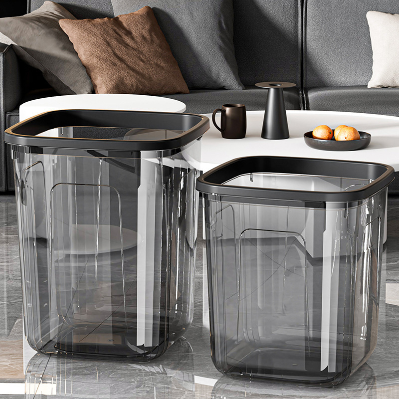 Trash Can Transparent Household High-end Sense Storage Bucket Large Living Room Bathroom Bedroom Kitchen Plastic Pressure Ring Trash Basket