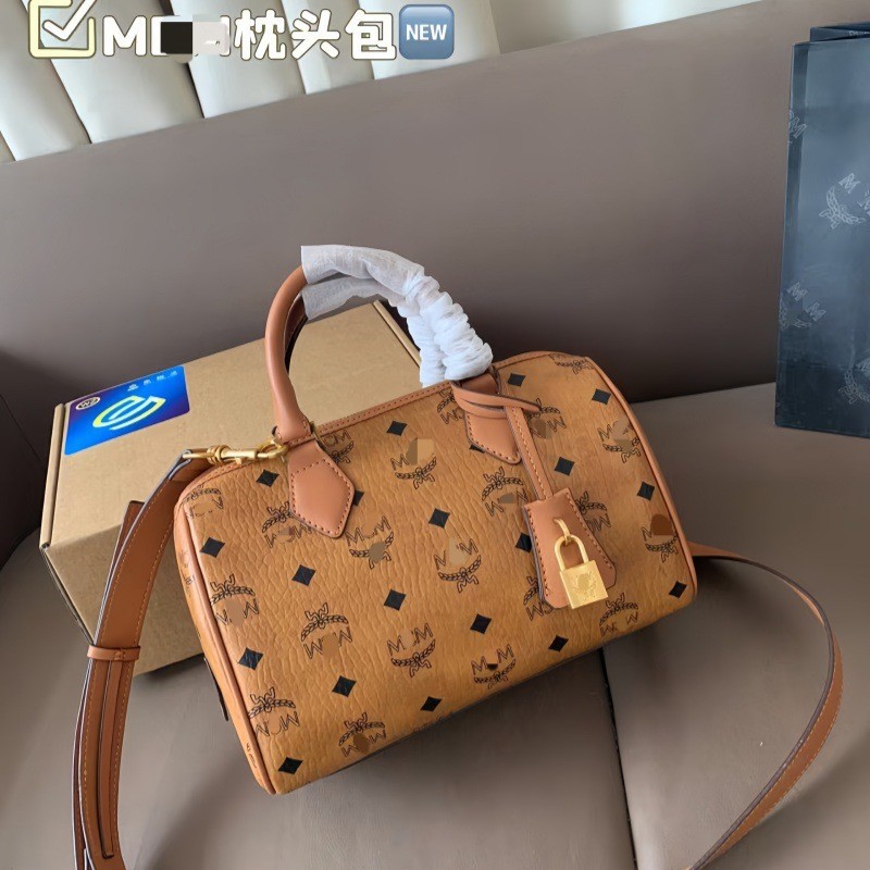 M-Style Women's Bag 2025 New Boston Monogram Print Gold Lock Pillow Bag Single Shoulder Crossbody Handbag - Thumbnail 2