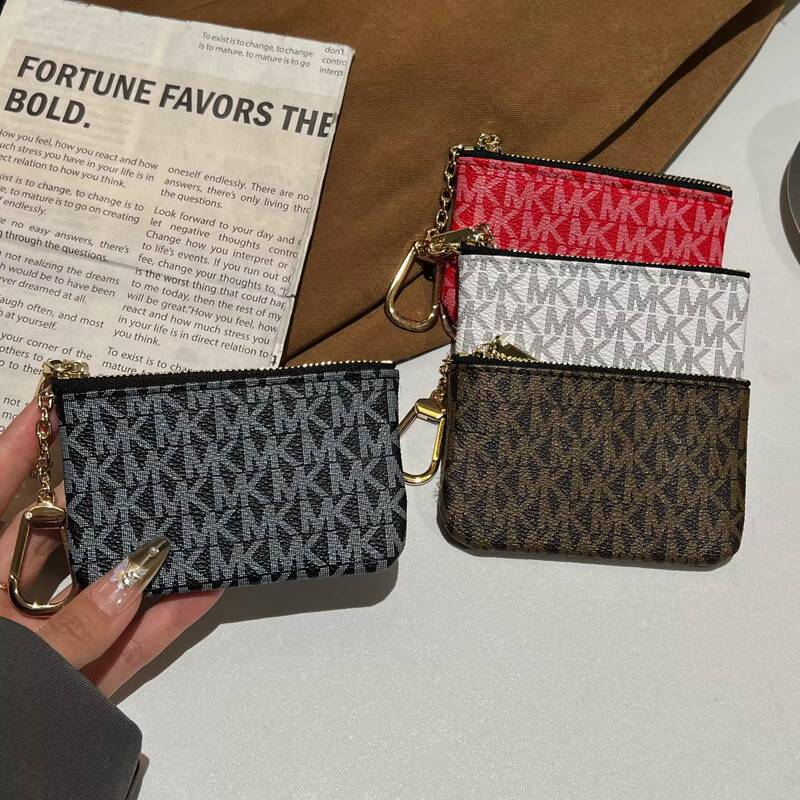 Factory Direct Stock Mk Card Holder Card Case Big Brand Zipper Bag Printed Letter Storage Bag Pu Leather Id Coin Purse