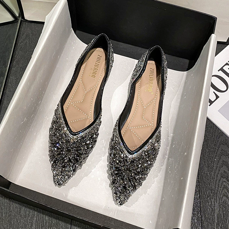 Обувь балетки с носком-усиками, блестящими носами, вдохновленная Chanel, осень, французский стиль, черный или золотой