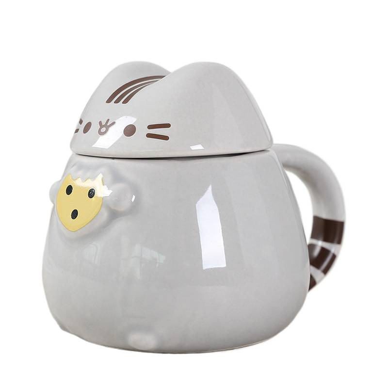 Selección estricta de tazas de cerámica con tazas de cubierta de tazas de marca de tazas de agua de dragón de dibujos animados, fabricantes de gatos