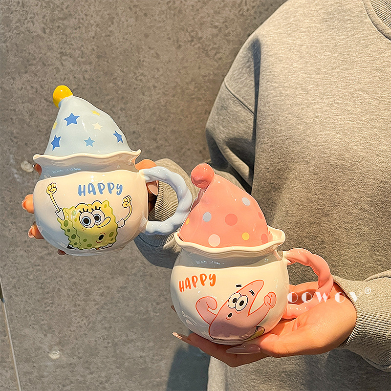 海绵宝宝杯子可爱魔法帽陶瓷马克杯情侣早餐咖啡杯女生家用喝水杯|undefined