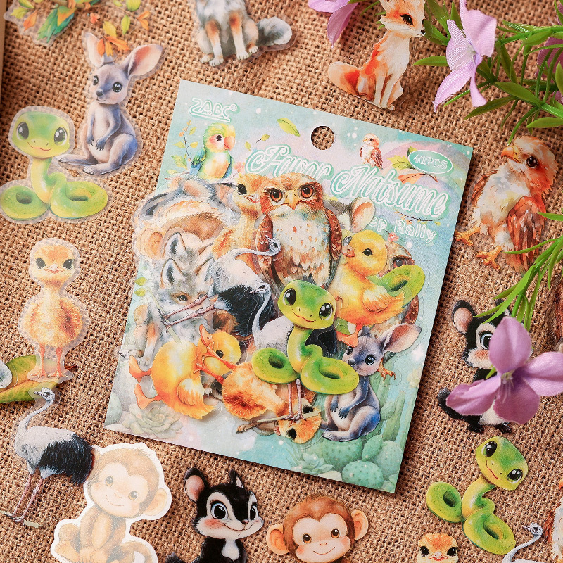 Paquete de pegatinas de la serie de movilización de Bing Bing 40 hojas en el tema de los animales lindos cuentas de mano tarjetas DIY material pegatinas decorativas