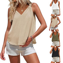 亚马逊2025新款欧美跨境女装 夏季背心 V领打结无袖吊带时尚衬衫