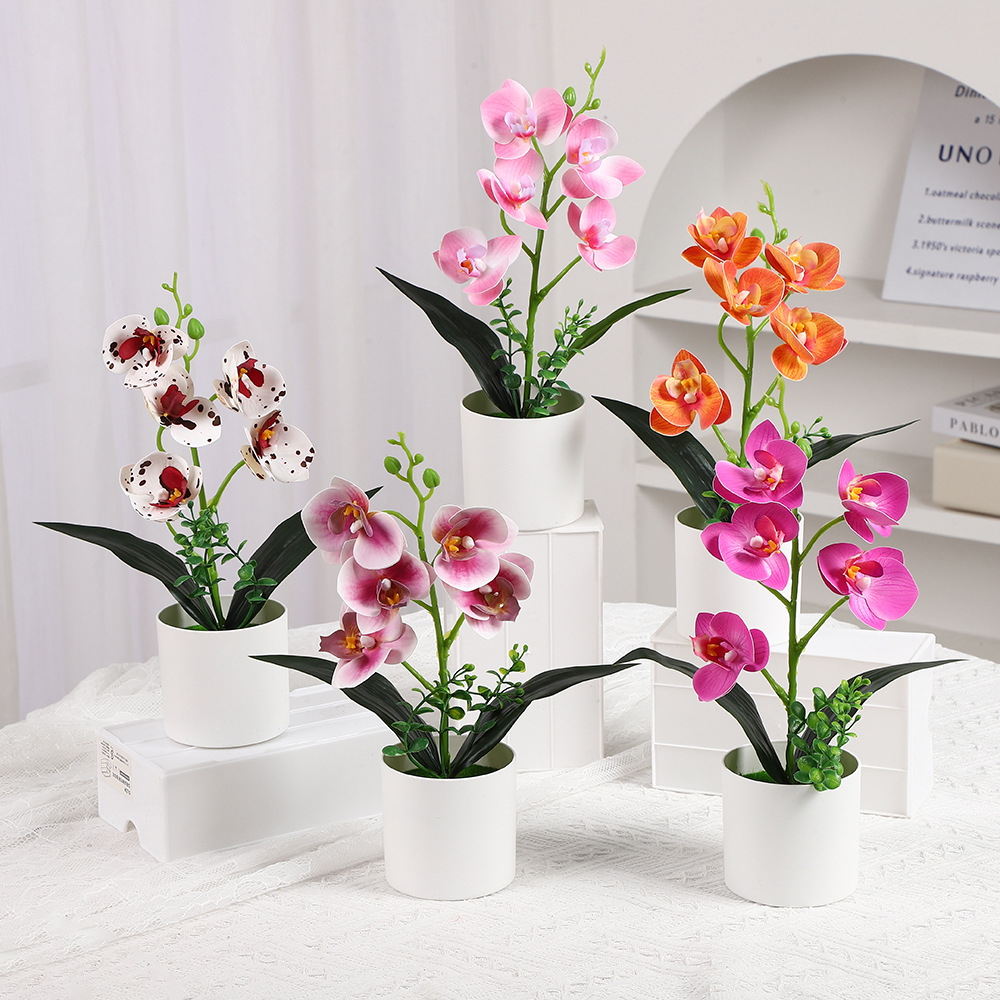 Simulación Phalaenopsis Adornos de escritorio Decoración de plástico para el hogar Accesorios de disparo de flores falsas Simulación de flores en macetas Adornos de oficina