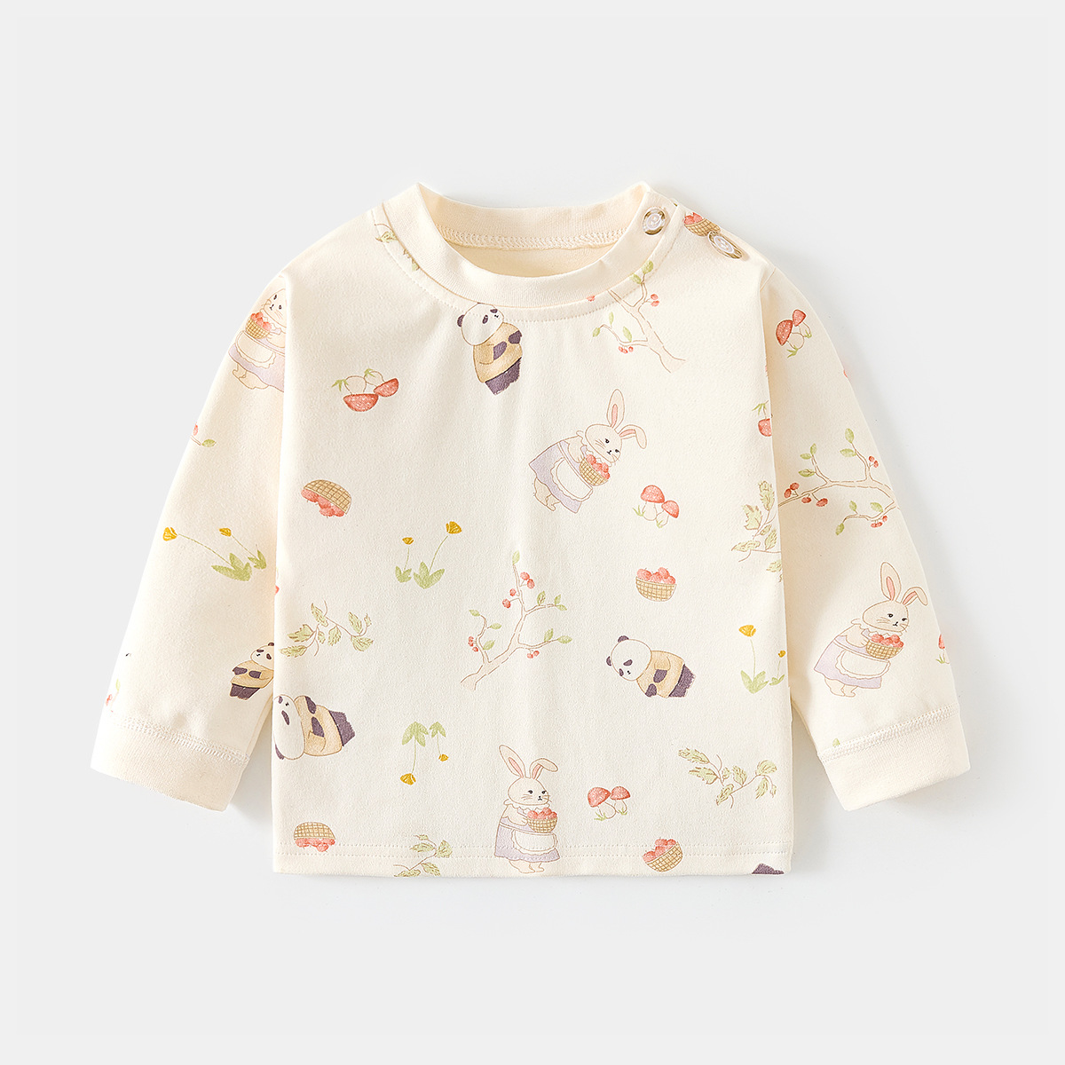 Camiseta de algodón para bebés con estampado vintage de dibujos animados y abertura en el hombro, ropa interior para primavera y otoño, mayorista