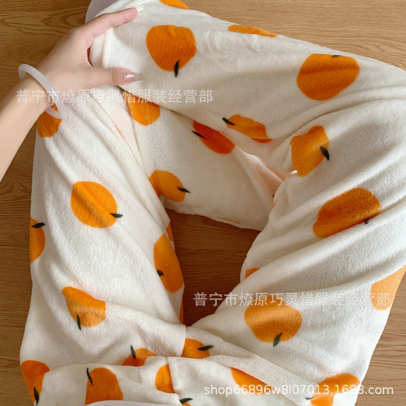 Pantalones de pijama de franela de coral de dibujos animados, pantalones de pijama de hombre, pantalones de invierno de otoño de mujer, pantalones caseros