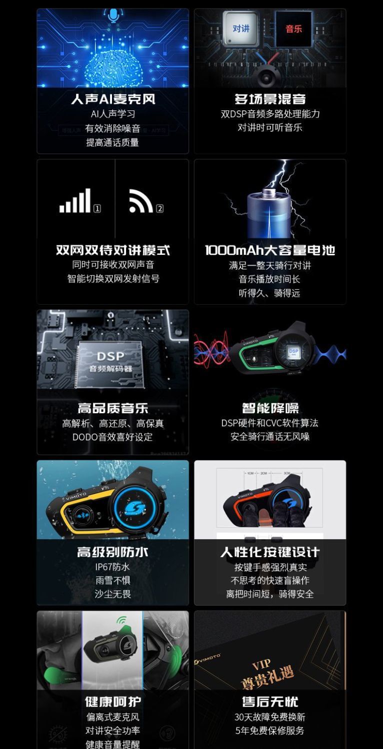 KRf Vidon Helmet Bluetooth Headset V8SV9SV9X Motorcycle Built-in Waterproof Cycling Intercom for Men and Women