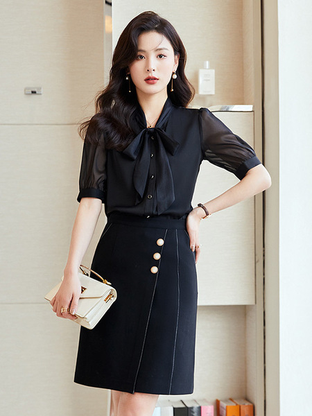 Shiffon professional white shirt with bow