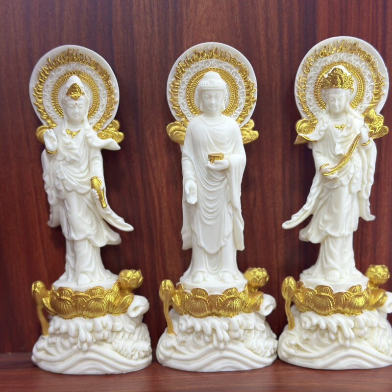 Ivory Fruit Carving Western Three Saints Sakyamuni Buddha Amitabha Buddha to Guanyin Bodhisattva Desktop Ornaments