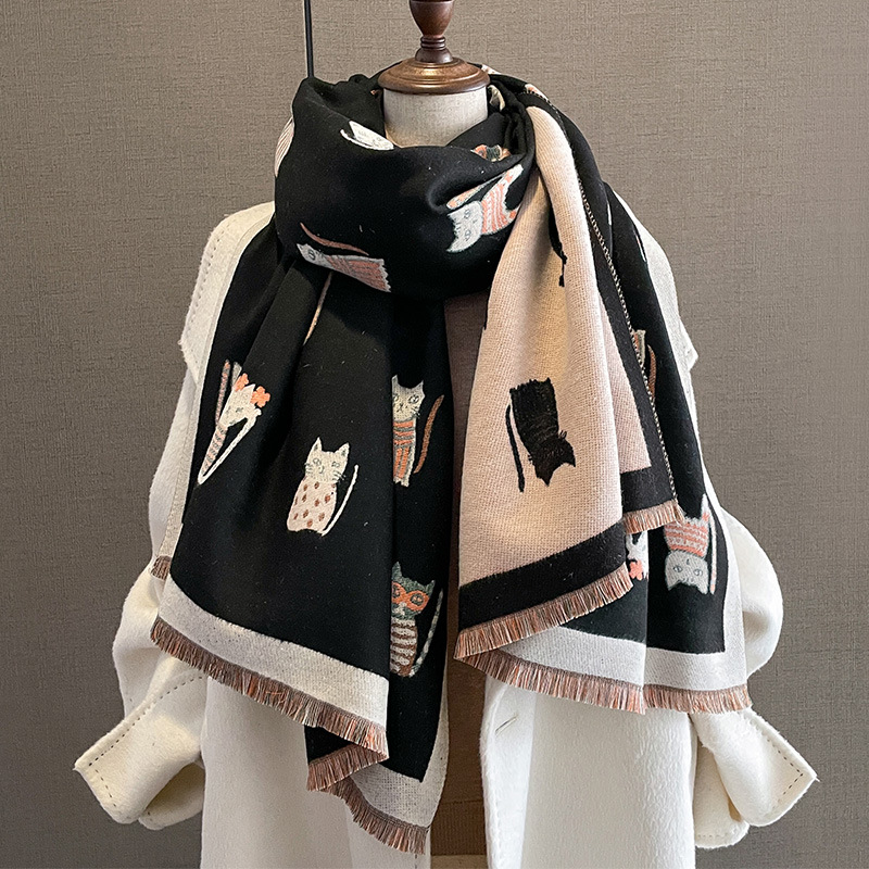 Winter Season Women's Basic Color Block Imitation Cashmere Printing Scarf