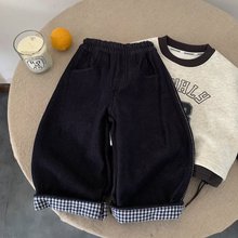 儿童加绒牛仔裤2025冬季新款童装男童女童加绒保暖撞色宝宝牛仔裤