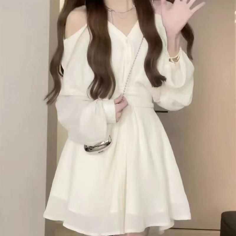 松本丧丧春夏新款精致套装挂脖温柔上衣A字短裙设计感两件套|undefined