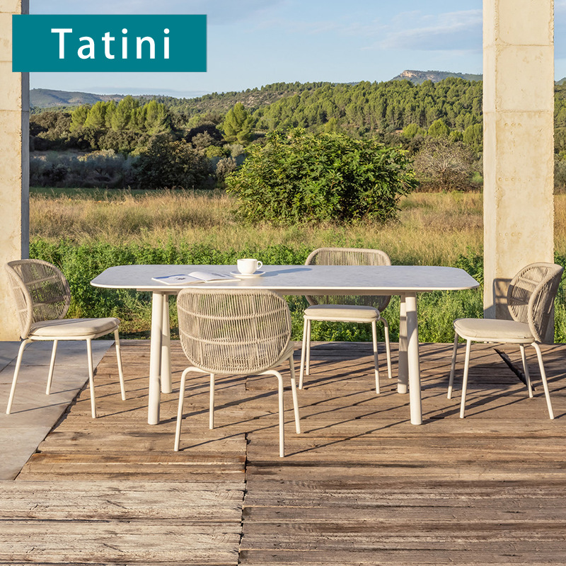 Muebles de patio para exteriores, muebles de ocio para terraza de hotel o villa, muebles de jardín impermeables con protección solar, juego de sillas de comedor de ratán.