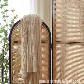 北欧实木屏风小户型客厅藤编隔断卧室简约遮挡可移动装饰折叠折屏
