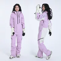 Цельный лыжный костюм из 24 предметов, зимний костюм с ремешком, костюм с двумя бортами для пары, фиолетовый для мужчин и женщин