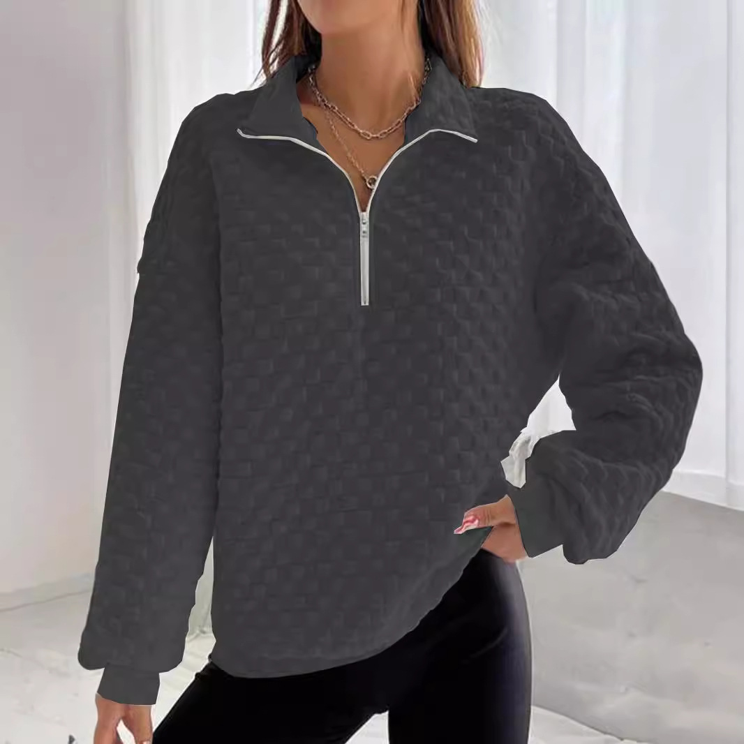 Women's Clothing knitted texture fabric sweater zipper long sleeve _voghion.com