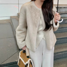 2025冬季新款小个子仿皮草复古时髦皮毛一体仿水貂毛毛绒短外套女