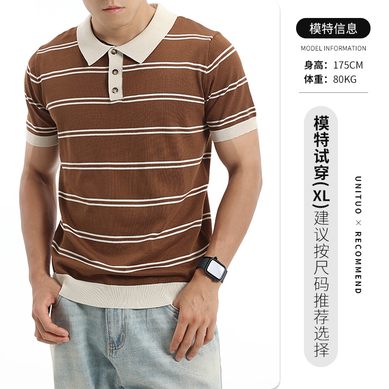 Europa y los Estados Unidos transfronterizos de alta calidad rayas de hielo jersey polo hombre cuello de manga corta negocio casual polo hombre
