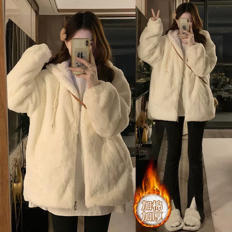 Осенний и зимний плюшевый топ куртка женский 2024 новый баранья шерсть плюшевая толстая свободная студентка хлопчатобумажная куртка