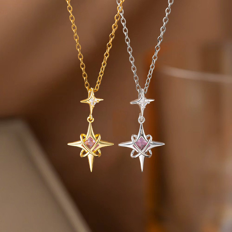 Foreign trade European and American design cross star necklace female titanium steel non-fading jewelry Amazon hot selling clavicle chain tide Foreign trade European and American design cross star necklace female titanium steel non-fading jewelry Amazon hot selling clavicle chain tide