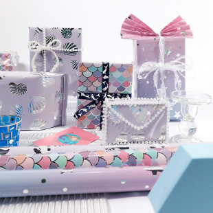 Amazon Happy Birthday party gift wrapping paper Valentine's Day gift box daily marine elements bright aluminum-plated paper