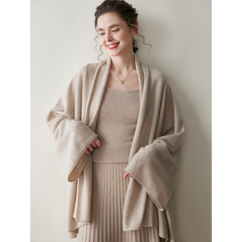 Cashmere Knitted Cardigan Shawl for Women, Autumn and Winter Thickened Oversized Batwing Sleeve Lazy Style Top