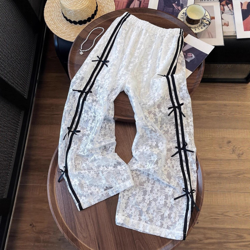 Korean Sweet Fake Two-Piece Lace Casual Pants for Women Summer Loose Straight Wide-Leg Pants Petite Long Pants Korean Sweet Fake Two-Piece Lace Casual Pants for Women Summer Loose Straight Wide-Leg Pants Petite Long Pants