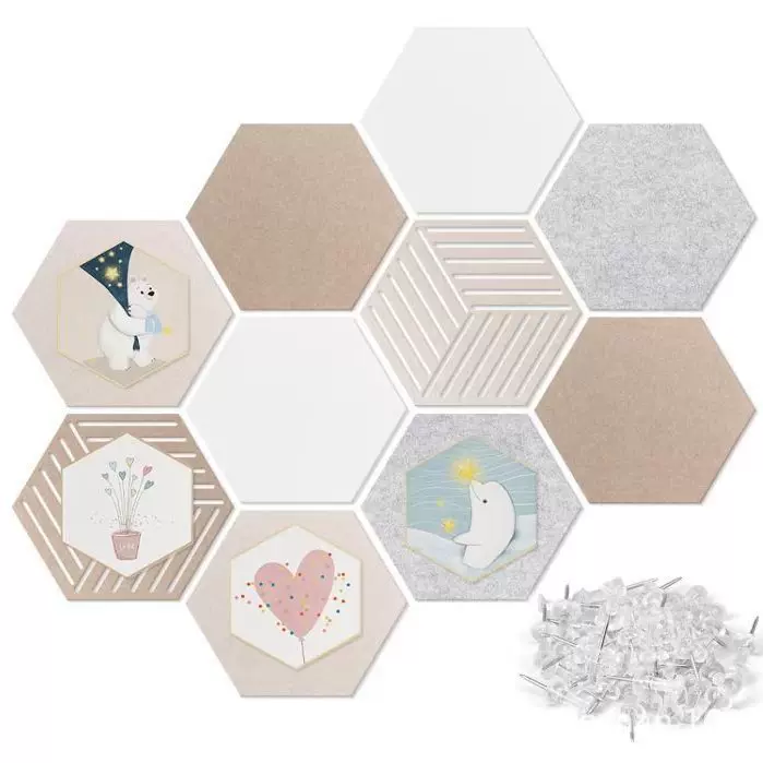 批发六边形隔音板镂空毛毡板自粘消音降噪聚酯纤维隔音棉毛毡墙贴