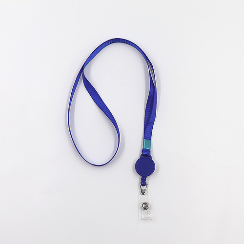 Telescopic easy-pull buckle long lanyard polyester solid color thin long rope work permit campus card holder document holder lanyard