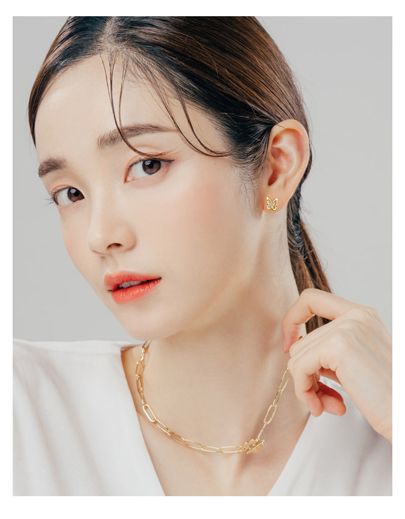 Sweet Butterfly Sterling Silver Plating Zircon Ear Studs 1 Pair