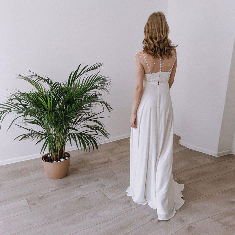 Comercio exterior europeo y americano Amazon AliExpress deseo nuevo vestido de novia vestido de noche cuello redondo perla malla adelgazamiento personalizable