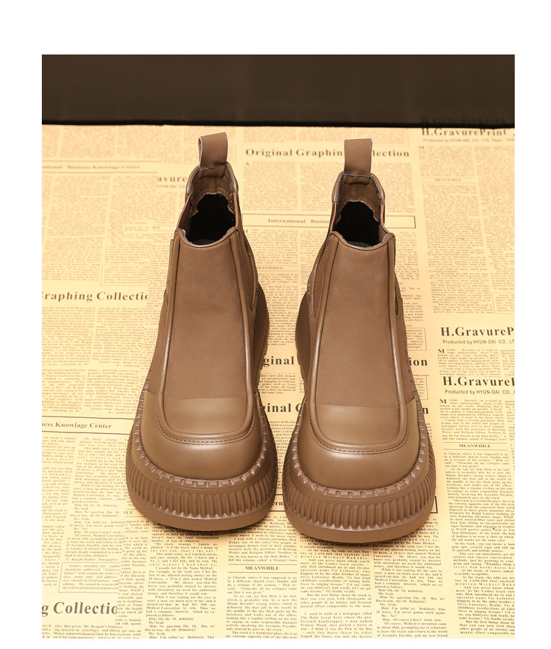 Boot Chelsea cổ thun đế dày tăng chiều cao nữ — Màu kaki lót nhung chi tiết 22