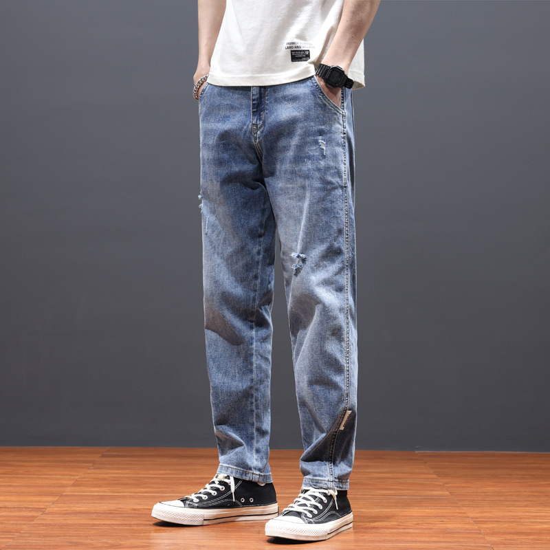Ripped Jeans Men's Summer Loose 2024 New Fashion Brand Small Foot Long Pants Stretch Casual Harem Men's Pants