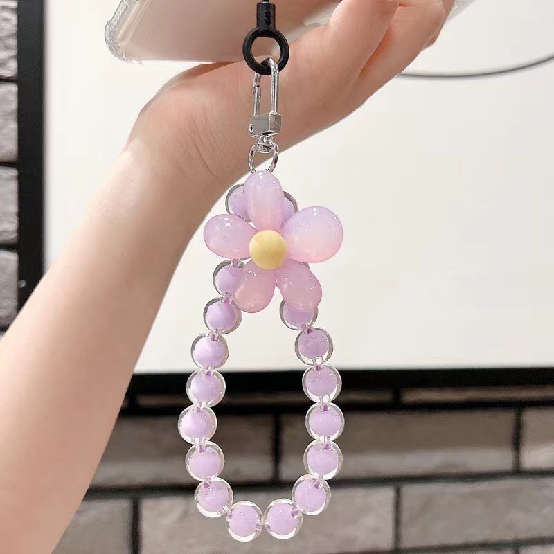 Pequeña Flor de cuentas fresca pulsera DIY cuerda universal del auricular bolsa teléfono caso color caramelo cadena portátil Accesorios